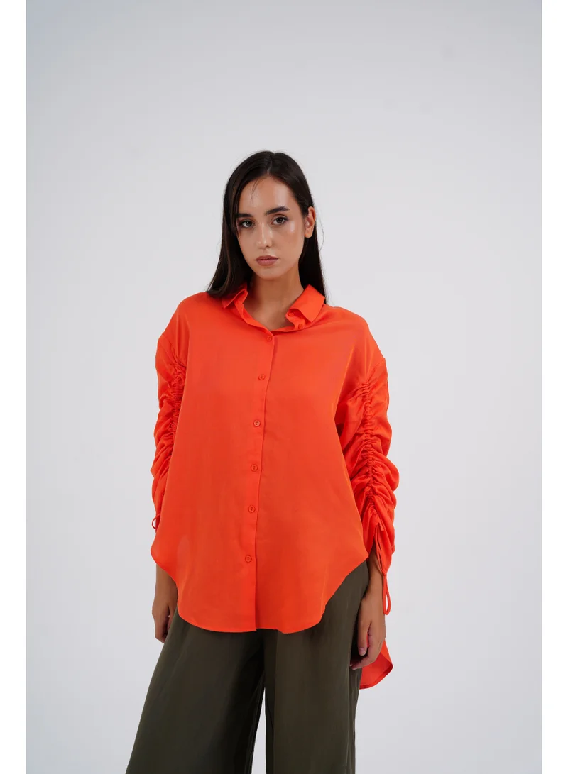 Two Bees  Luenelle Orange Linen Shirt for Women | Best Price UAE