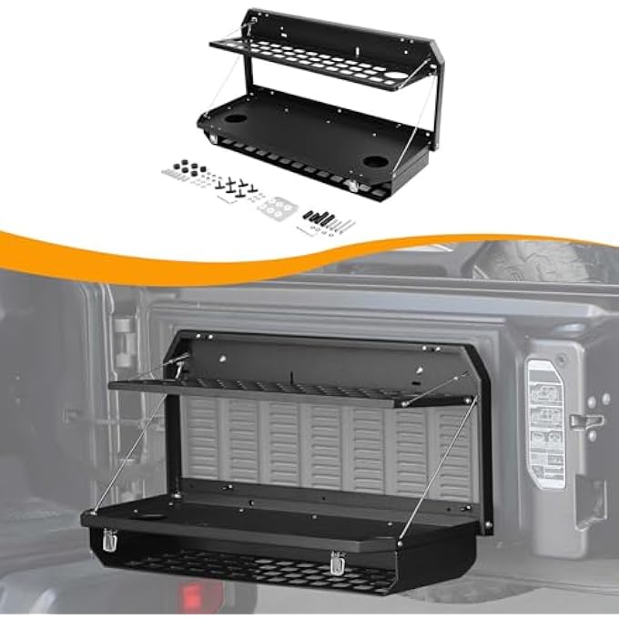 rayihni Tailgate Table Double-Layer Foldable Table Cargo Shelf Storage Rack Compatible with Jeep Wrangler JK JKU JL JLU 2007-2024, Black - Image 2