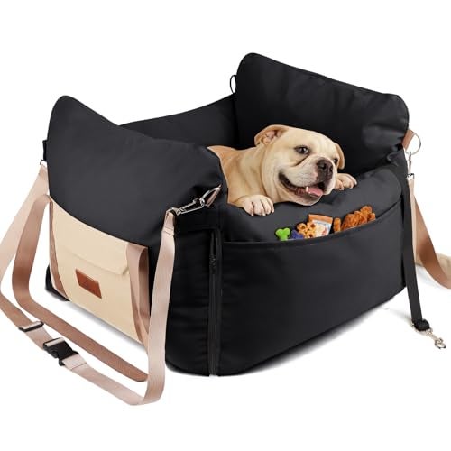 Felixora Dog Car Seats for Small Dogs, 2-in-1 Pet Booster Seat with Side-Zip Expandable Bed, Handles and a Storage Pocket, Clip-On Safety Leash and PP Cotton Filling, Vehicle Bed for Puppy up to 25 lbs (Black) - Image 1