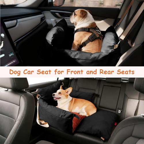 Felixora Dog Car Seats for Small Dogs, 2-in-1 Pet Booster Seat with Side-Zip Expandable Bed, Handles and a Storage Pocket, Clip-On Safety Leash and PP Cotton Filling, Vehicle Bed for Puppy up to 25 lbs (Black) - Image 2
