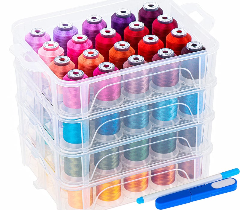 New brothread 80 Spools 500m Each Embroidery Machine Thread with Clear Plastic Storage Box Colors Compatible with Janome and RobisonAnton Colors