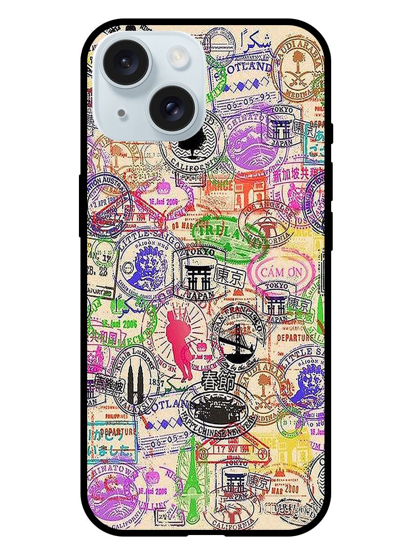 Theodor Protective Case Anti Scratch Shock Proof Bumper Cover For iPhone 15 Passport Stamp - Image 1