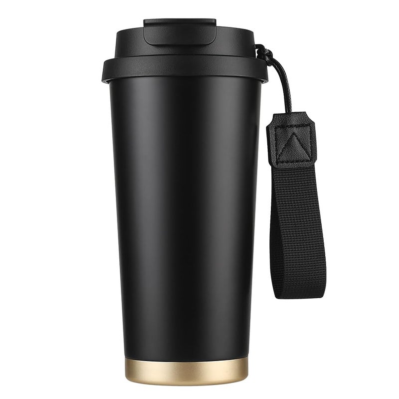 Funkrin Insulated Coffee Cup Mug with Straw Lid  Spout Lid, 18oz Black - Image 1