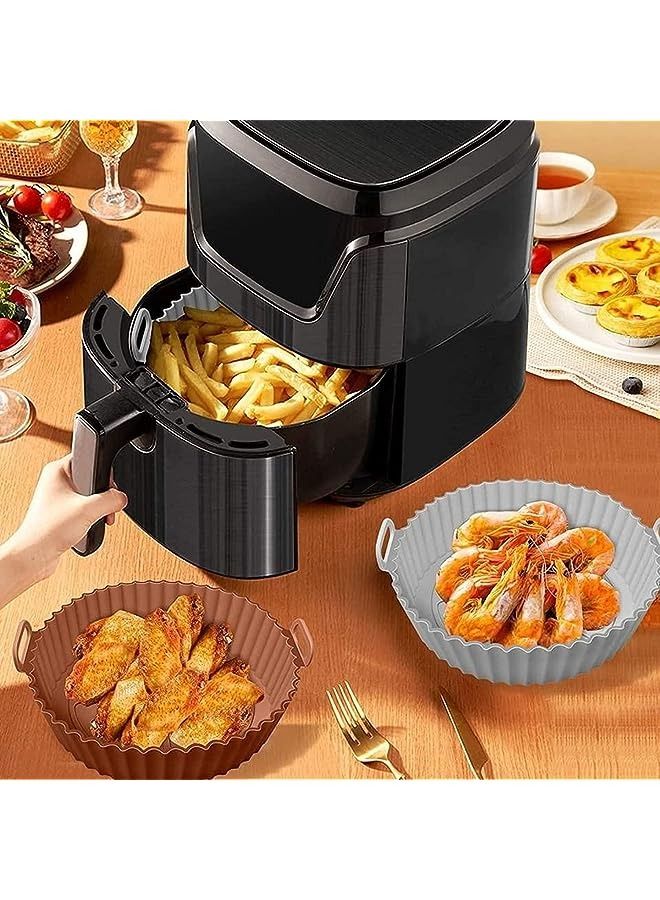 vesus XND-A001 (3 PCS/SET) 8 inch round Reusable air fryer silicone basket liner, silicone air fryer pot with handle, air fryer silicone baking tray BPA-FREE  - Image 1