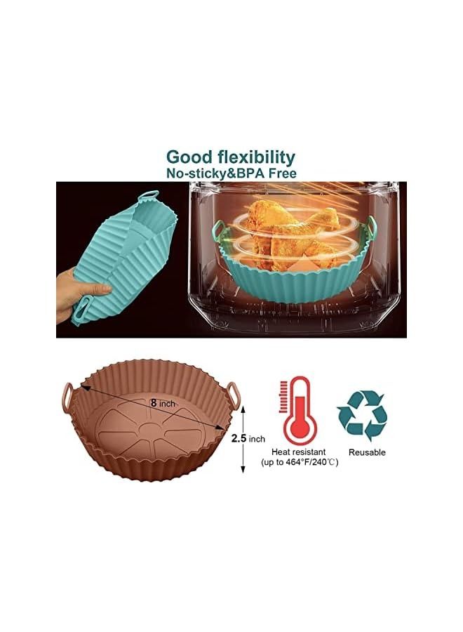 vesus XND-A001 (3 PCS/SET) 8 inch round Reusable air fryer silicone basket liner, silicone air fryer pot with handle, air fryer silicone baking tray BPA-FREE  - Image 3