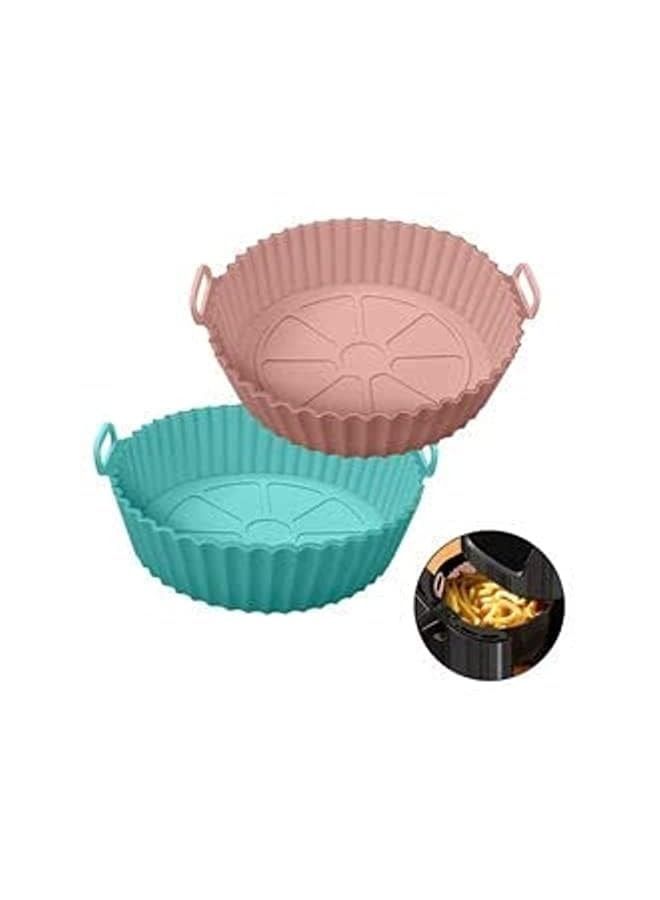 vesus XND-A001 (3 PCS/SET) 8 inch round Reusable air fryer silicone basket liner, silicone air fryer pot with handle, air fryer silicone baking tray BPA-FREE  - Image 4