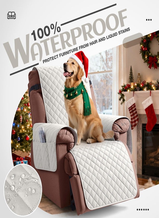 KinCam 100% Waterproof Recliner Chair Cover, Reclining Couch Covers for Pets, Dogs, Recliner Couch Slipcover Furniture Protector with Elastic Straps for Kids(23.6", Beige) - Image 2