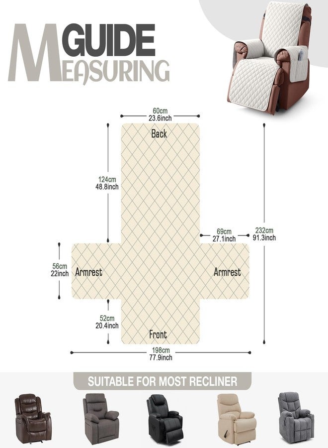 KinCam 100% Waterproof Recliner Chair Cover, Reclining Couch Covers for Pets, Dogs, Recliner Couch Slipcover Furniture Protector with Elastic Straps for Kids(23.6", Beige) - Image 3