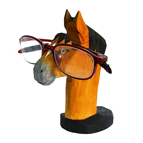 Red Dollar Handmade Wood Carved Animal Eyeglass Holder, Cute Sunglasses Display Stand, Nightstand Home Office Desk Decor, Christmas Holiday New Year Business Gift for Men Women Adults(Horse) - Image 1