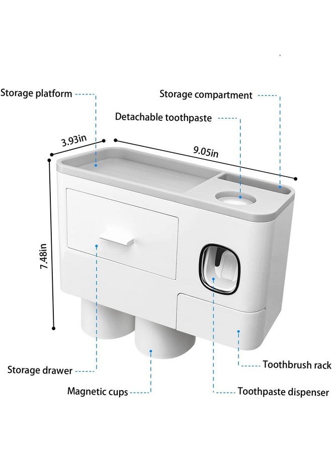 Srxes Toothbrush Holder Wall Mounted , Automatic Toothpaste Dispenser Kit with Magnetic Cups, 6 Brush Holder (2 Cup, White & Grey)-Acrylonitrile Butadiene Styrene - Image 3