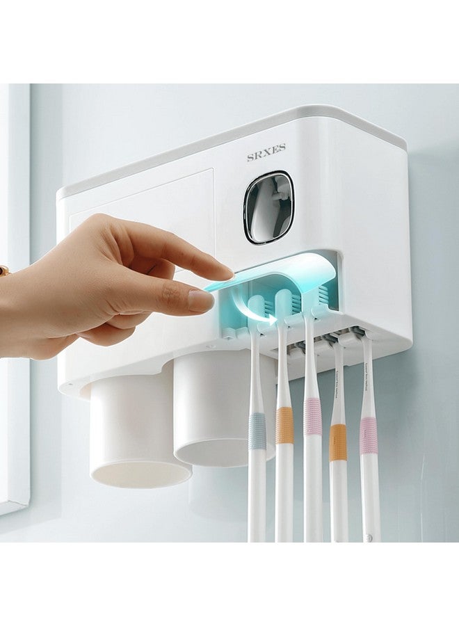 Srxes Toothbrush Holder Wall Mounted , Automatic Toothpaste Dispenser Kit with Magnetic Cups, 6 Brush Holder (2 Cup, White & Grey)-Acrylonitrile Butadiene Styrene - Image 5