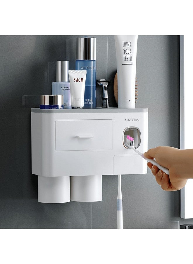 Srxes Toothbrush Holder Wall Mounted , Automatic Toothpaste Dispenser Kit with Magnetic Cups, 6 Brush Holder (2 Cup, White & Grey)-Acrylonitrile Butadiene Styrene - Image 4