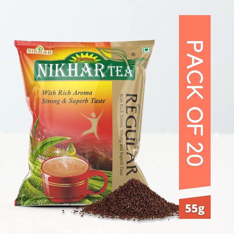 Nikhar Tea 55g x 20 Pouch | Regular Rich Aroma, Strong & Superb Chai Patti (1.1 Kg) - Image 2
