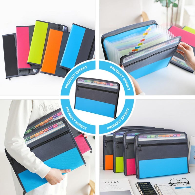 A4 13 Pocket Expanding File Folder Document Organizer with Dual Zippers Portable Office School Storage Random Color - Image 5