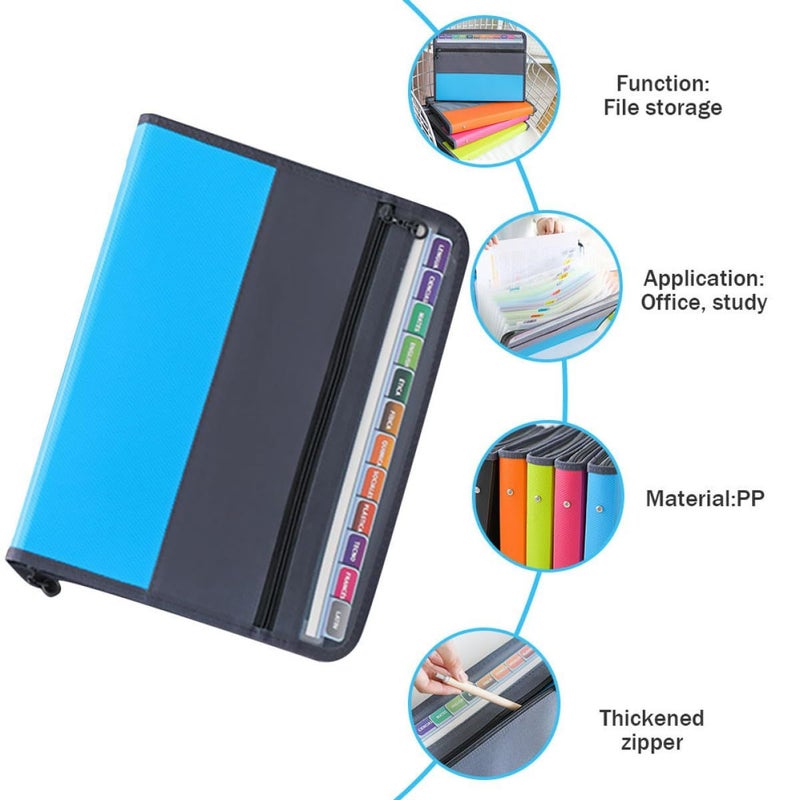 A4 13 Pocket Expanding File Folder Document Organizer with Dual Zippers Portable Office School Storage Random Color - Image 4
