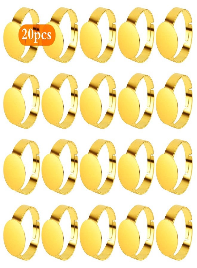 Aylifu 20 Pieces Golden Plated Adjustable Blank Rings Metal Finger Ring Settings Components with 12 mm Round Pad for DIY Unisex Rings Jewelry Making Findings - Image 2