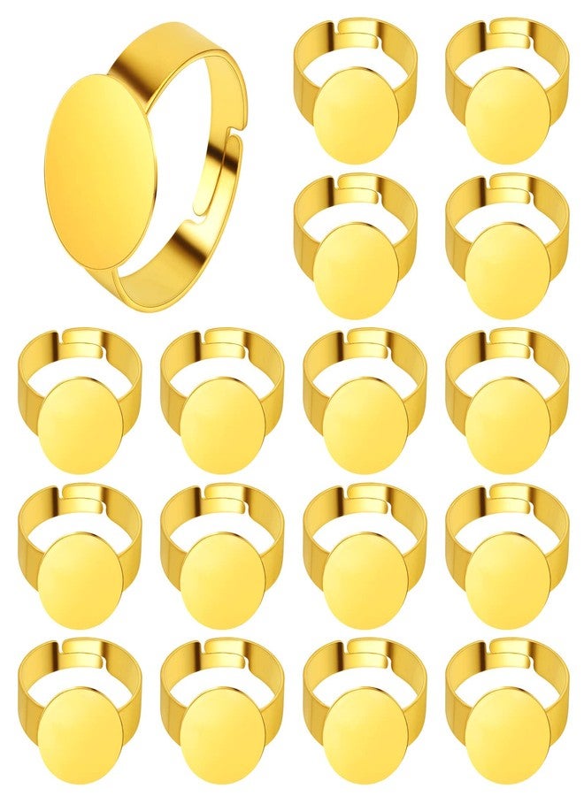 Aylifu 20 Pieces Golden Plated Adjustable Blank Rings Metal Finger Ring Settings Components with 12 mm Round Pad for DIY Unisex Rings Jewelry Making Findings - Image 1