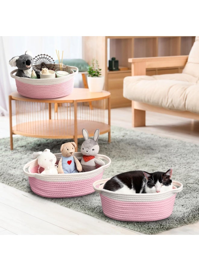 HOMESTAR 1Piece Hand-Woven Cotton Rope Storage Baskets With Handles, Decorative Toy Organizer Bins, Woven Gift Baskets For Baby Shower & Housewarming, Includes Gift Bag & Ribbon, Pink - Image 4