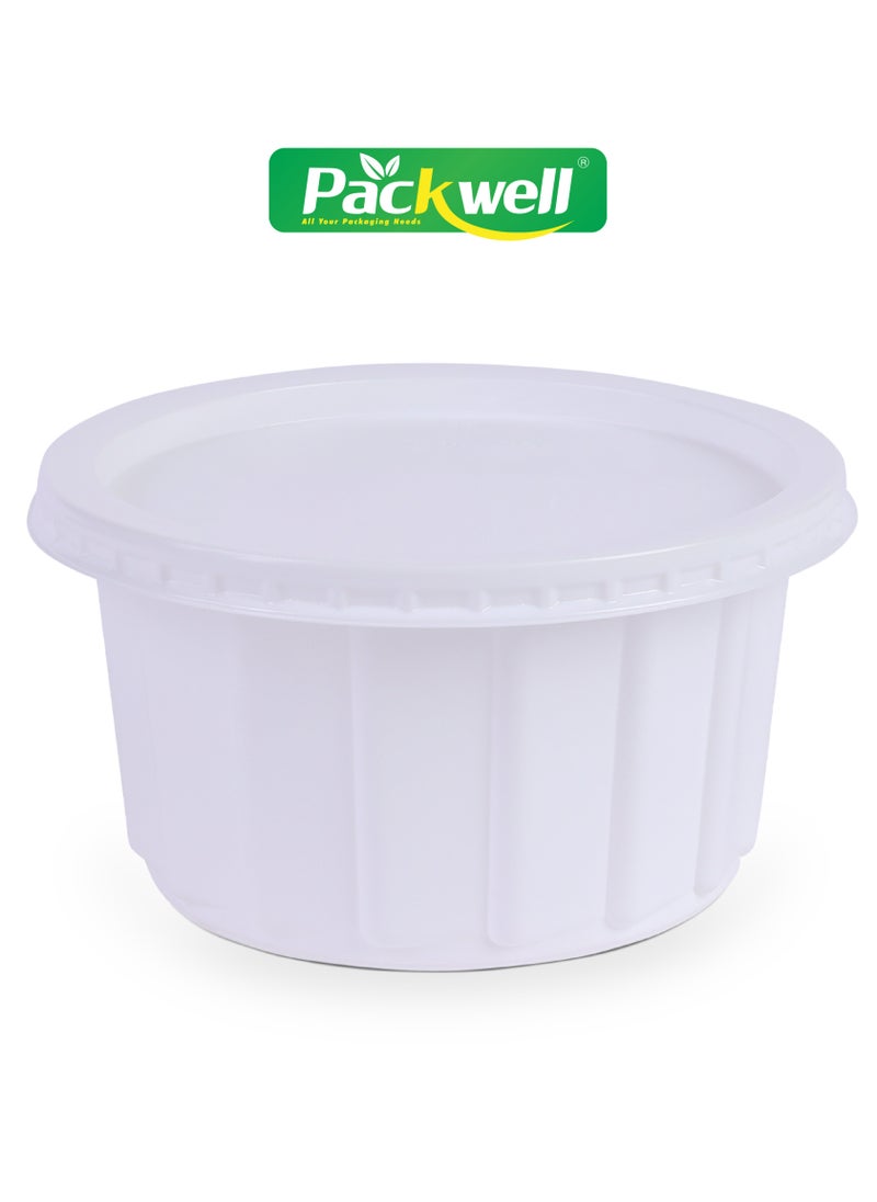 packwell - White Ribbed Plastic Container with Lid- PWRP1925 400 ml, Round Shaped, Pack of 25 BPA-Free, Food grade and Hygienic Perfect for Packing, Storing, Ramadan Kit Distribution, etc. - Image 1