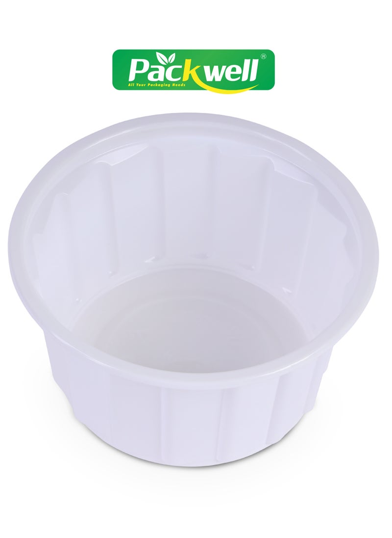 packwell - White Ribbed Plastic Container with Lid- PWRP1925 400 ml, Round Shaped, Pack of 25 BPA-Free, Food grade and Hygienic Perfect for Packing, Storing, Ramadan Kit Distribution, etc. - Image 1