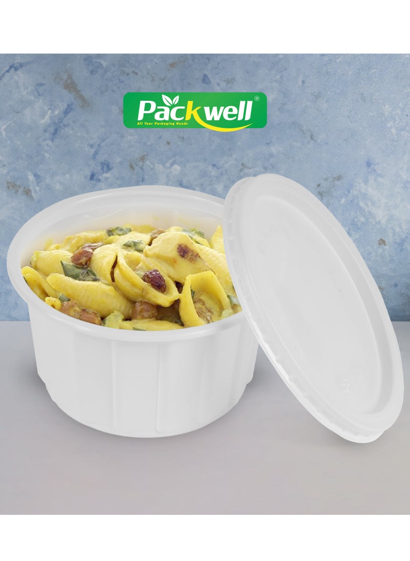 packwell - White Ribbed Plastic Container with Lid- PWRP1925 400 ml, Round Shaped, Pack of 25 BPA-Free, Food grade and Hygienic Perfect for Packing, Storing, Ramadan Kit Distribution, etc. - Image 1