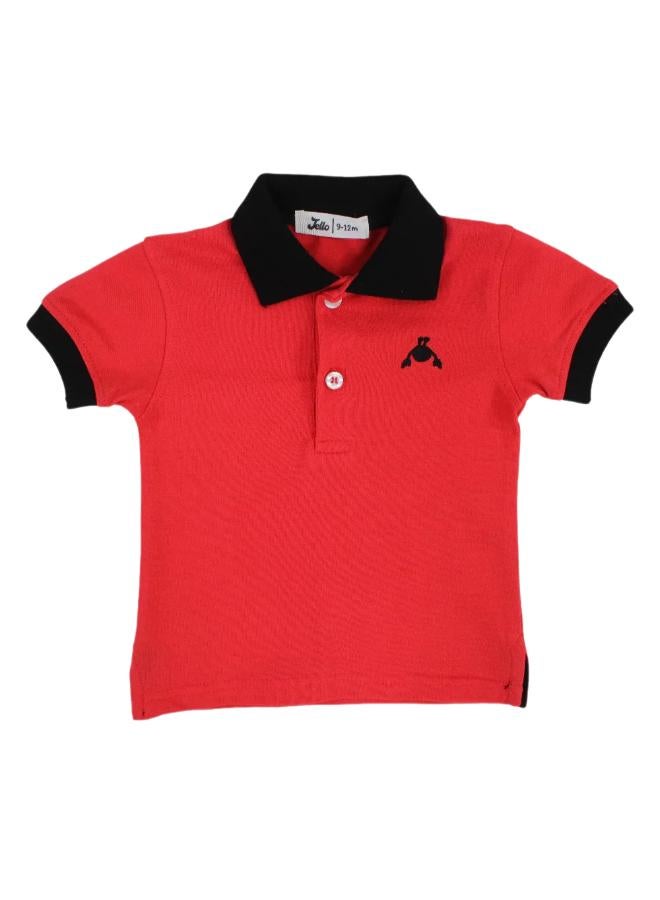 جيلو بيبي أولادي قطن Polo Shirt – أحمر مع Crab تصميم - Image 1