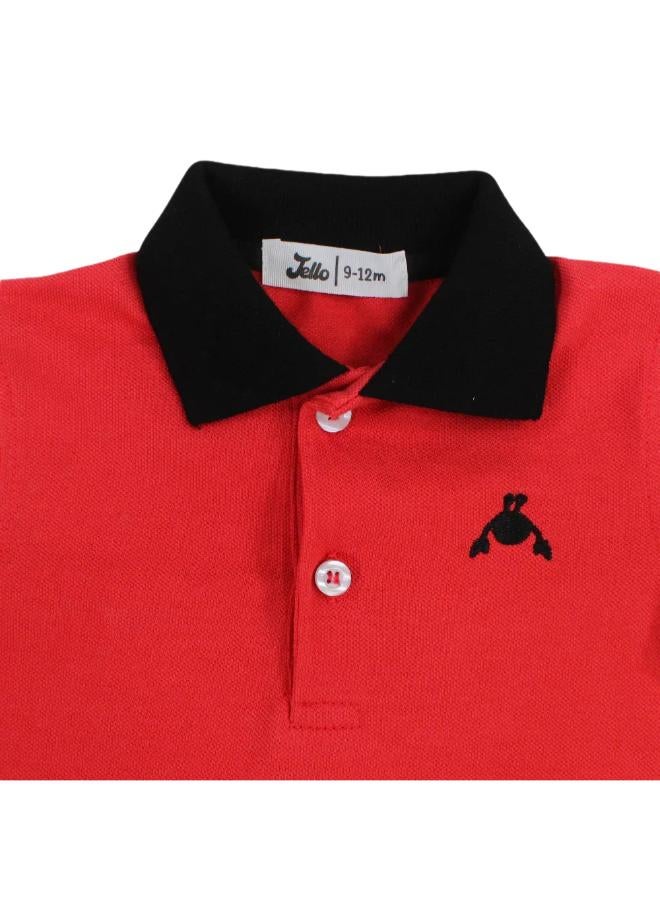جيلو بيبي أولادي قطن Polo Shirt – أحمر مع Crab تصميم - Image 3