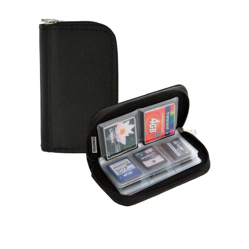 JCSMARTEC Memory Card Carrying Case - Suitable for Micro SD, Mini SD and 4X CF, Card Holder Bag Wallet for Media Storage Organization (Black) - Image 1