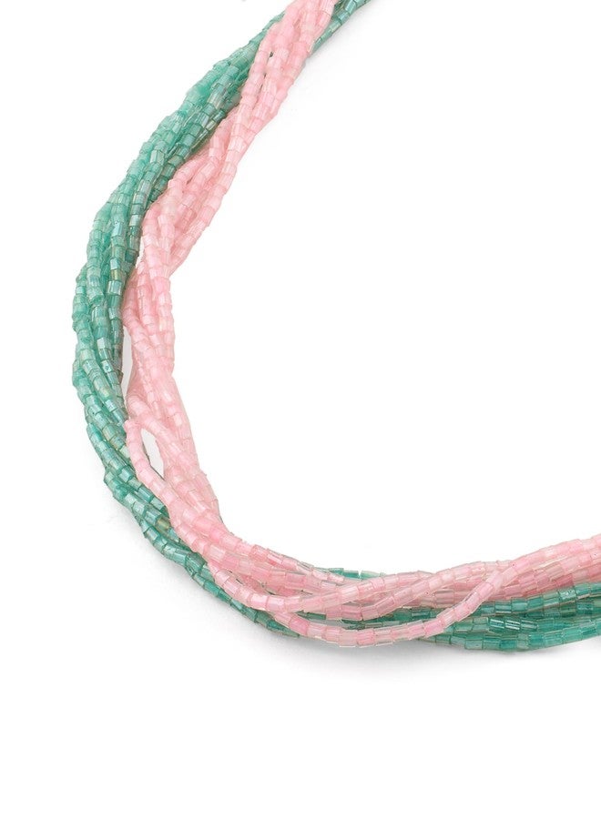 AMI Pink Green Dazzling Multistrand Beaded Contemporary Necklace For Women-ZPFK21195 - Image 4