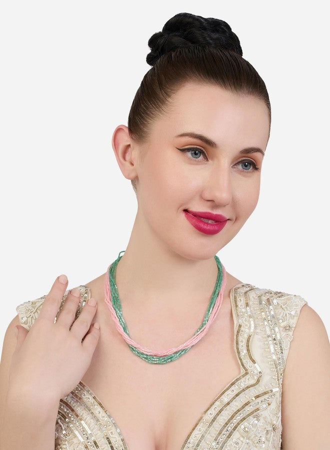 AMI Pink Green Dazzling Multistrand Beaded Contemporary Necklace For Women-ZPFK21195 - Image 5