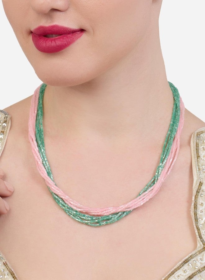 AMI Pink Green Dazzling Multistrand Beaded Contemporary Necklace For Women-ZPFK21195 - Image 2