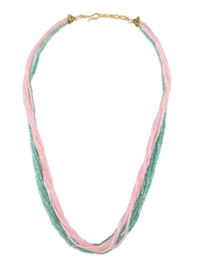 AMI Pink Green Dazzling Multistrand Beaded Contemporary Necklace For Women-ZPFK21195 - Image 1