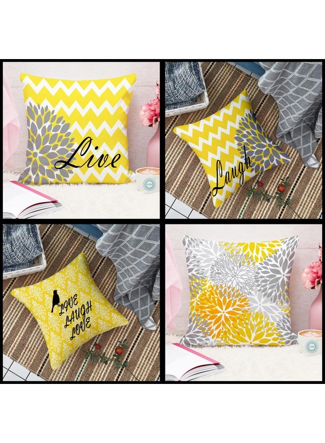 STITCHNEST Yellow Floral Printed Poly Cotton Cushion Covers, Set of 5 (16 x 16 Inches) - Image 2