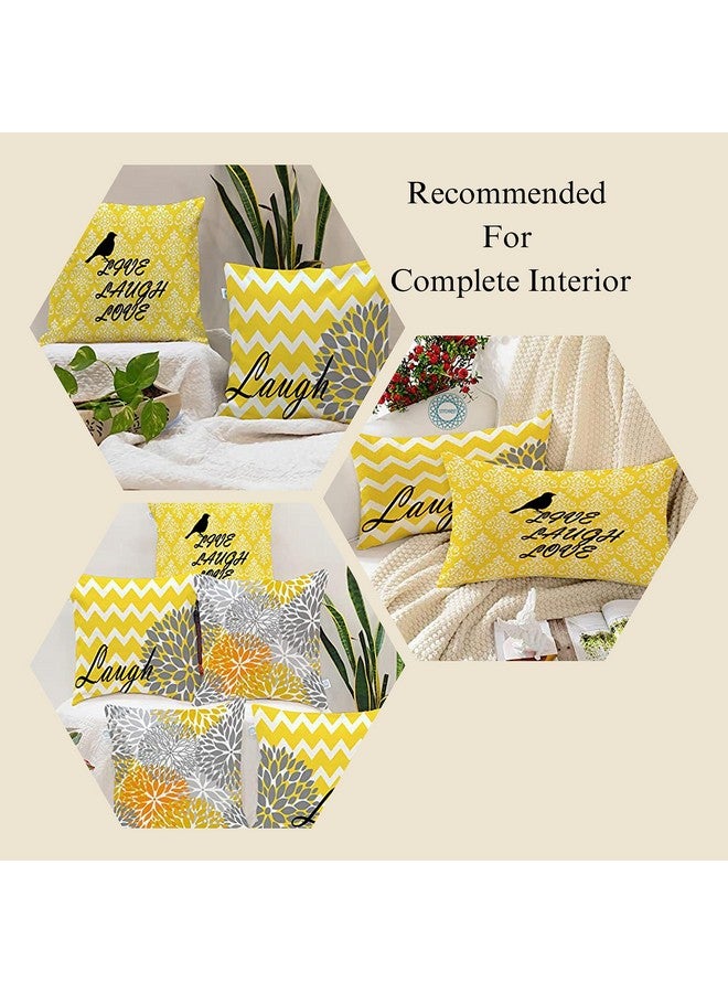 STITCHNEST Yellow Floral Printed Poly Cotton Cushion Covers, Set of 5 (16 x 16 Inches) - Image 3