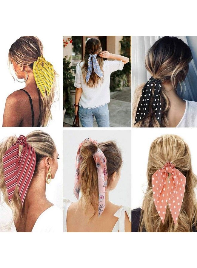 Sunaction 12 Pcs Hair Scarf Scrunchie Chiffon Dot Stripe Floral Hair Scarf Ponytail Hair Ties Ponytail Holdershair Ties Scarf For Women  - Image 3