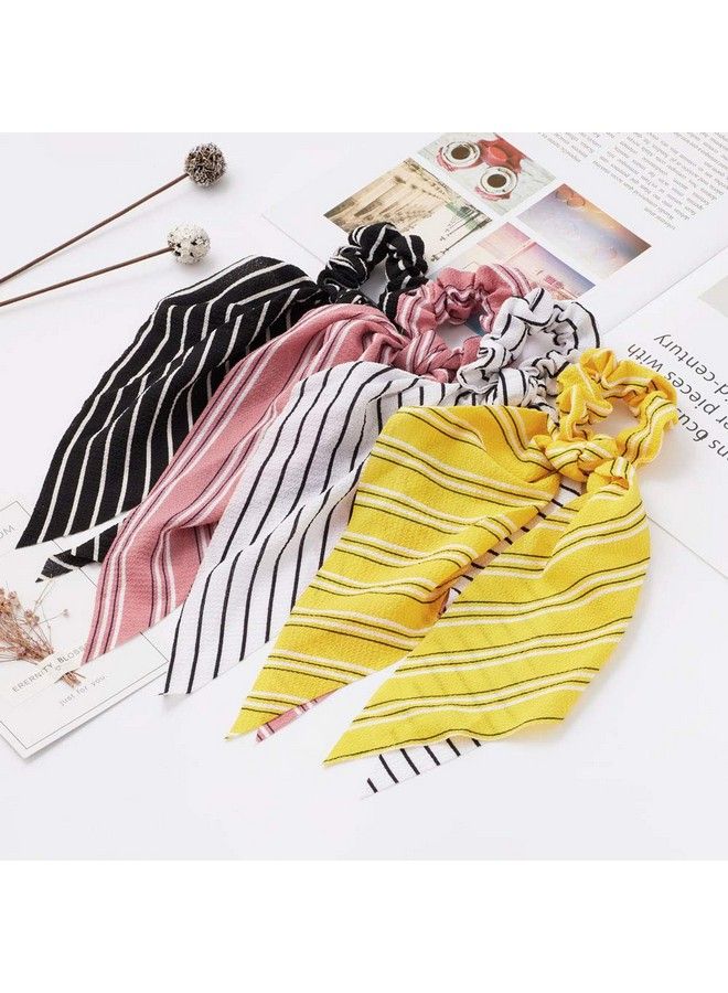 Sunaction 12 Pcs Hair Scarf Scrunchie Chiffon Dot Stripe Floral Hair Scarf Ponytail Hair Ties Ponytail Holdershair Ties Scarf For Women  - Image 5