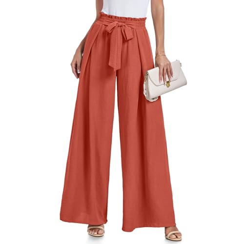 Lepunuo Women's Wide Leg Pants with Pockets High Waist Adjustable Knot Loose Casual Trousers Business Work Casual Pants - Image 1