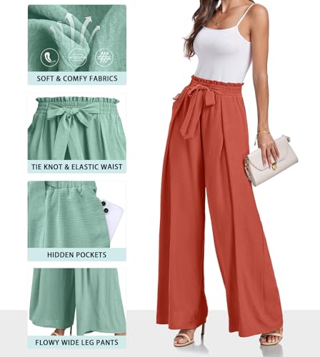 Lepunuo Women's Wide Leg Pants with Pockets High Waist Adjustable Knot Loose Casual Trousers Business Work Casual Pants - Image 2