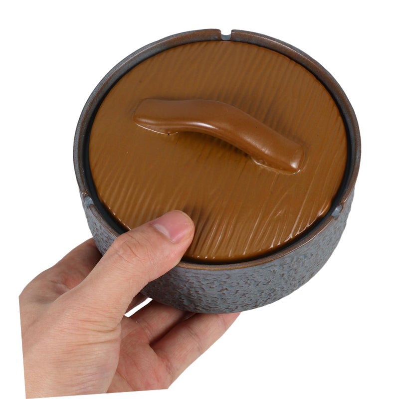 Vintage Ceramic Ashtray with Lid Retro Windproof Smoking Tray for Indoor Outdoor Use - Image 5
