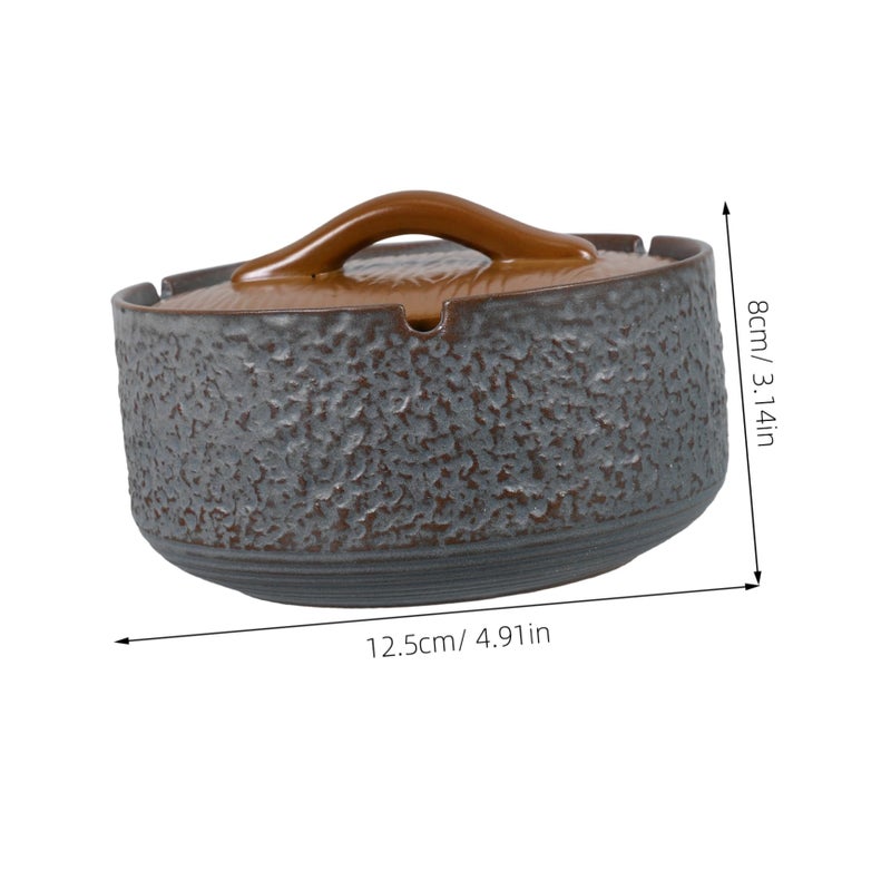 Vintage Ceramic Ashtray with Lid Retro Windproof Smoking Tray for Indoor Outdoor Use - Image 3