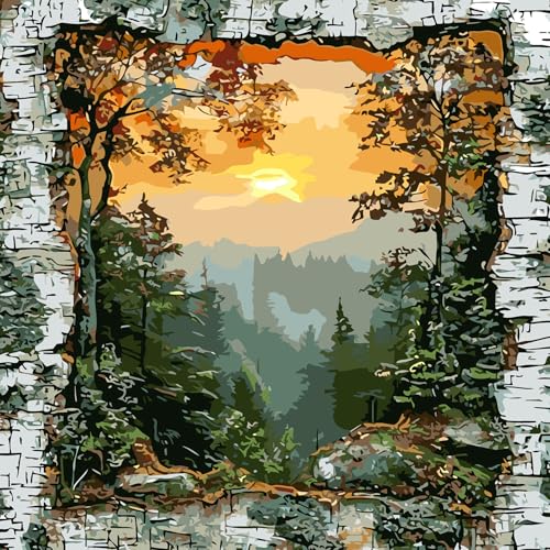 CHWGLFGG Paint by Numbers Kit for Adults Beginner, Forest Landscape Adult Paint by Number Kits on Canvas, DIY Acrylic Oil Easy Painting by Numbers for Home Wall Decor 16X16 inch (Without Frame) - Image 1