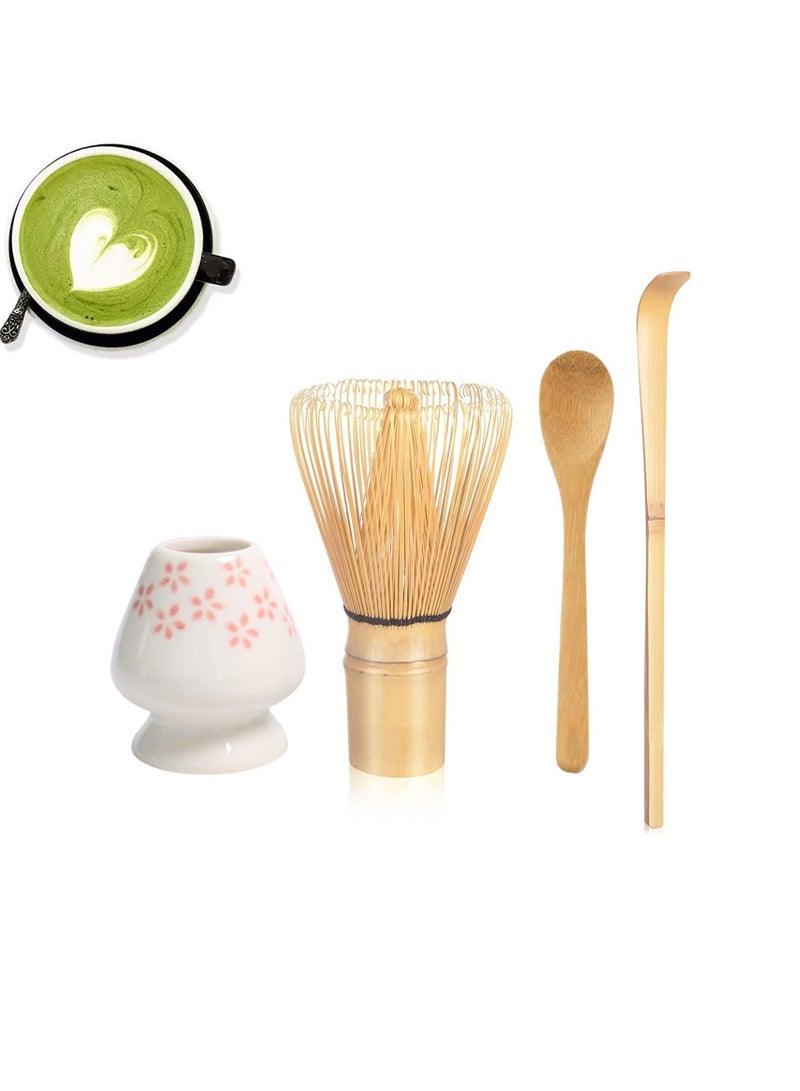 VIUAUAX 4-Piece Matcha Set,Matcha Tea Whisk Set,Matcha Whisk Set Bamboo Matcha Tools, Traditional Handmade Matcha Tea Tool Matcha Stirrer Kit Bamboo Spoon with Hook Matcha Brush Placeer Set, Matcha Whisk (Chasen) + Hooked Bamboo Spoon (Chashaku) + Teaspoon + Whisk Holder),for making a Traditional Cup of Japanese Matcha Tea - Image 1