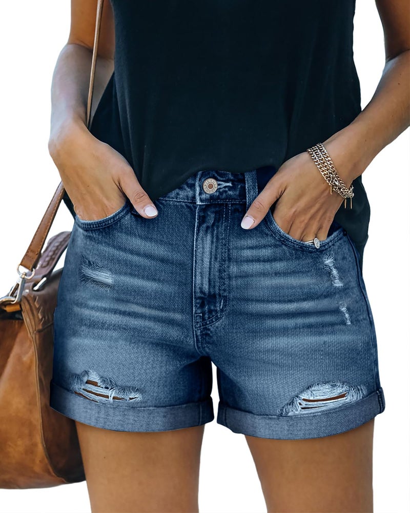 KISSMODA Denim Shorts Women Trendy Button Summer Cut Off Short Womens Jean Shorts High Waisted Denim Hot Ripped Shorts - Image 1