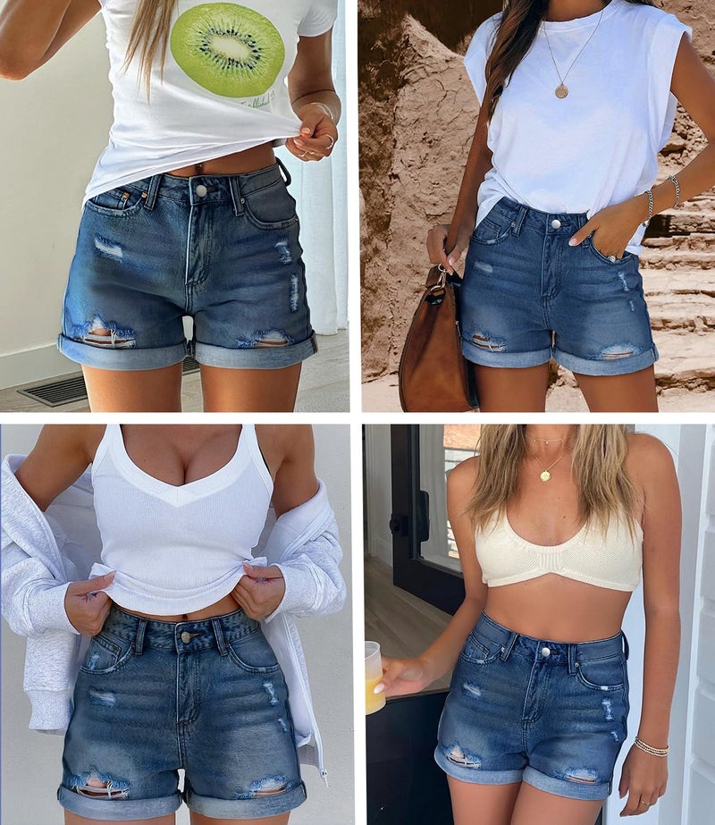 KISSMODA Denim Shorts Women Trendy Button Summer Cut Off Short Womens Jean Shorts High Waisted Denim Hot Ripped Shorts - Image 5