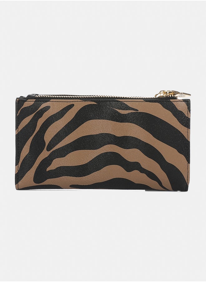 DejaVu Textured Zebra Pattern Multi Pockets Wallet - Black & Taupe  - Image 3
