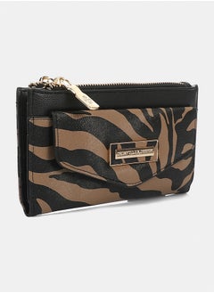 DejaVu Textured Zebra Pattern Multi Pockets Wallet - Black & Taupe  - Image 2