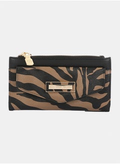 DejaVu Textured Zebra Pattern Multi Pockets Wallet - Black & Taupe  - Image 1