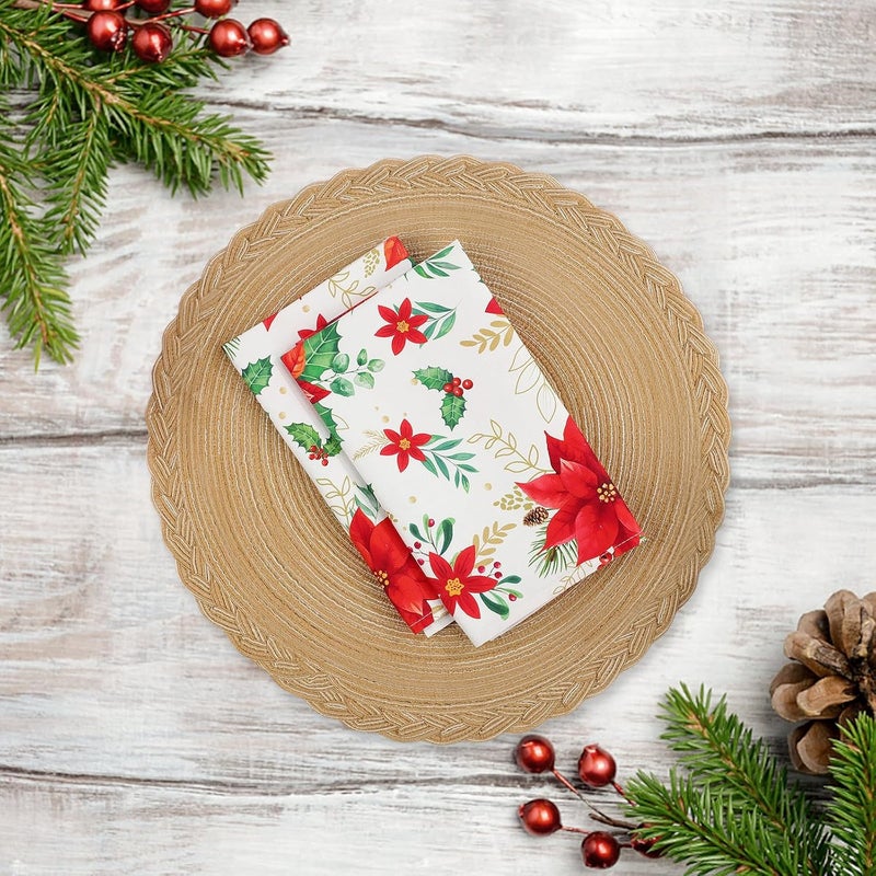 Arquiel Christmas Red Flower Napkins 1818 Inch Dinner Cloth Napkins Set of 4 Washable Cotton Soft Absorbent Square Napkins for Dining Kitchen Party Wedding Decoration - Image 2