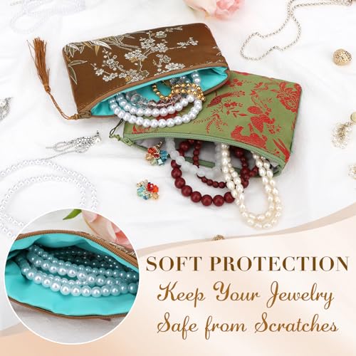 kilofly 2 pc Chinese Silk Brocade Padded Tassel Zipper Jewelry Bag Gift Pouch set2 D - Image 4