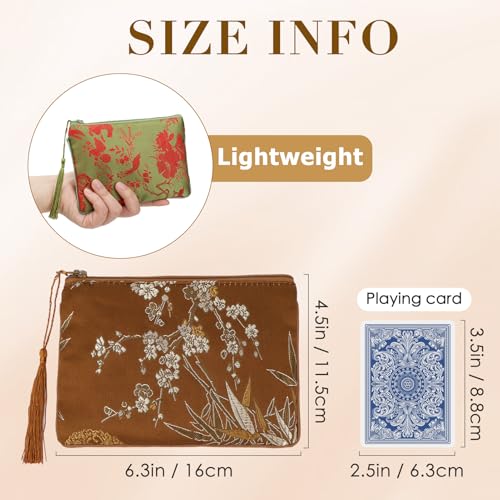 kilofly 2 pc Chinese Silk Brocade Padded Tassel Zipper Jewelry Bag Gift Pouch set2 D - Image 2